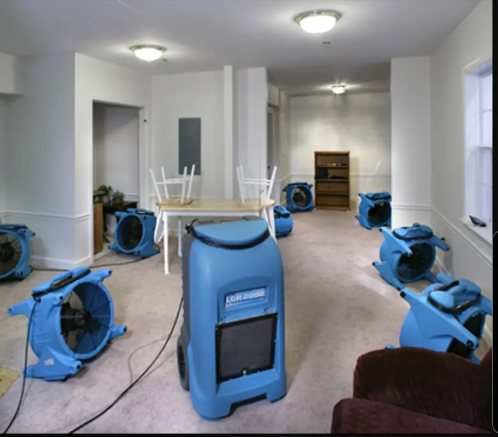 Air movers and dehumidifier setup for Water Damage Restoration in Solana Beach
