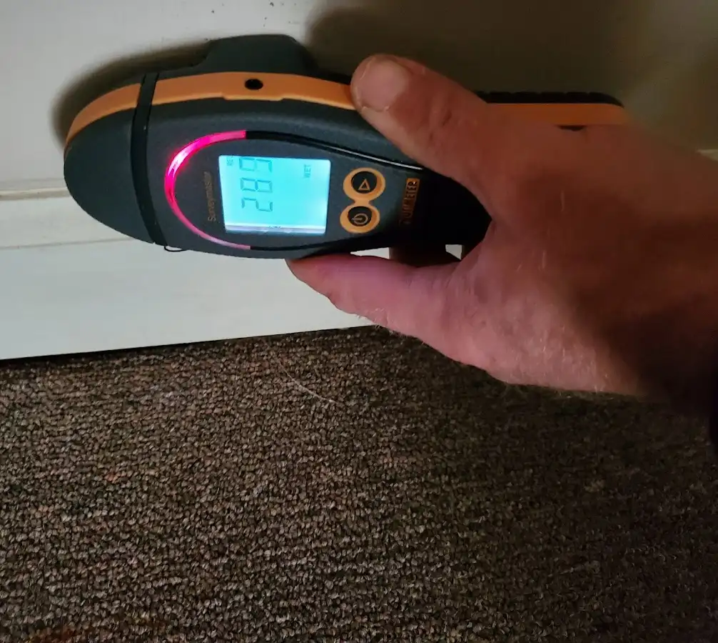 Moisture detection at baseboard during Mold Inspection & Testing in Solana Beach
